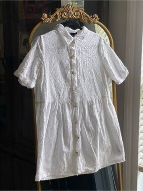 Sanctuary Heirloom 100% Cotton White Eyelet Button-Front Shirt Mini Dress